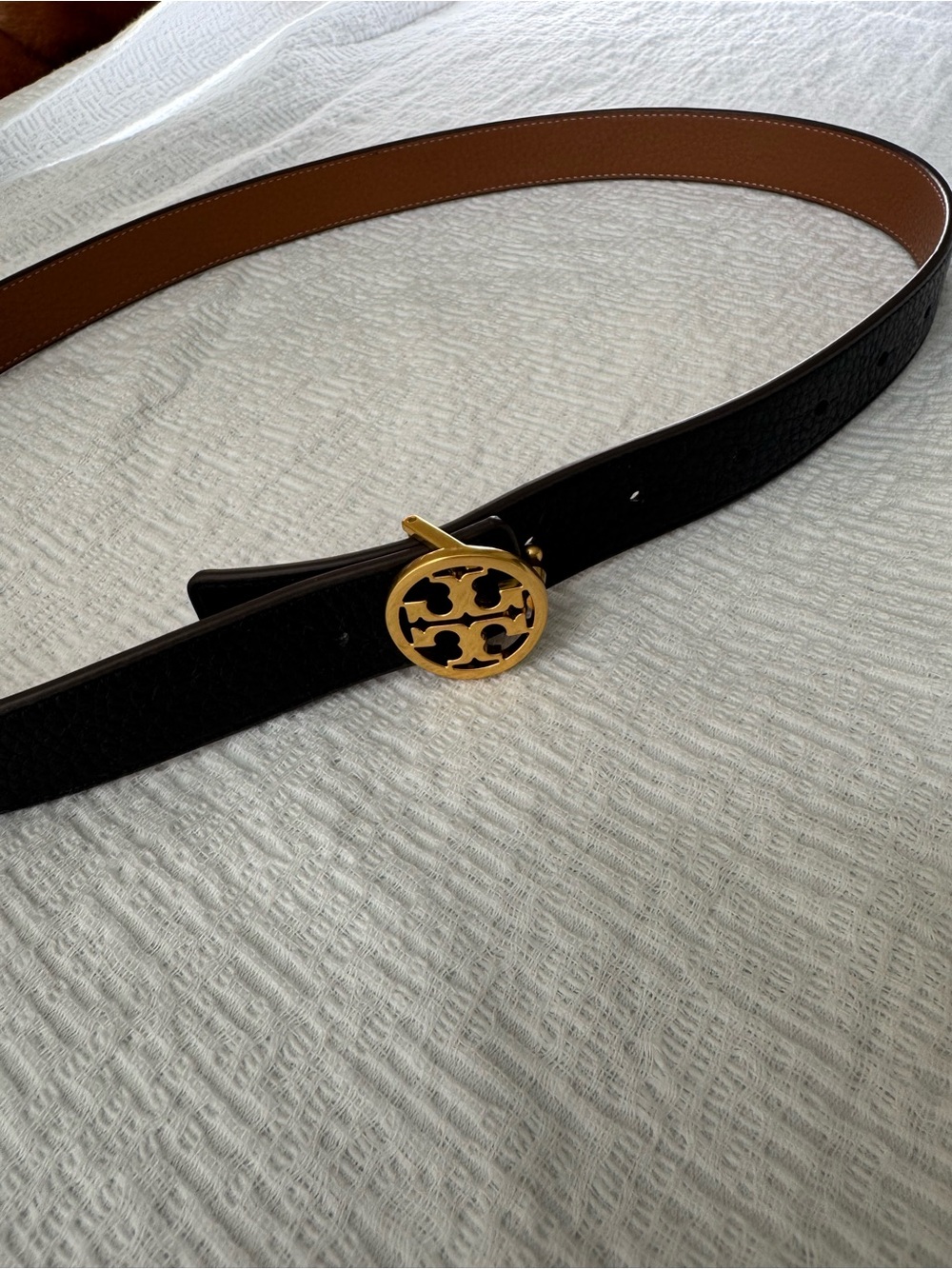 Tory Burch Black Leather Logo Belt